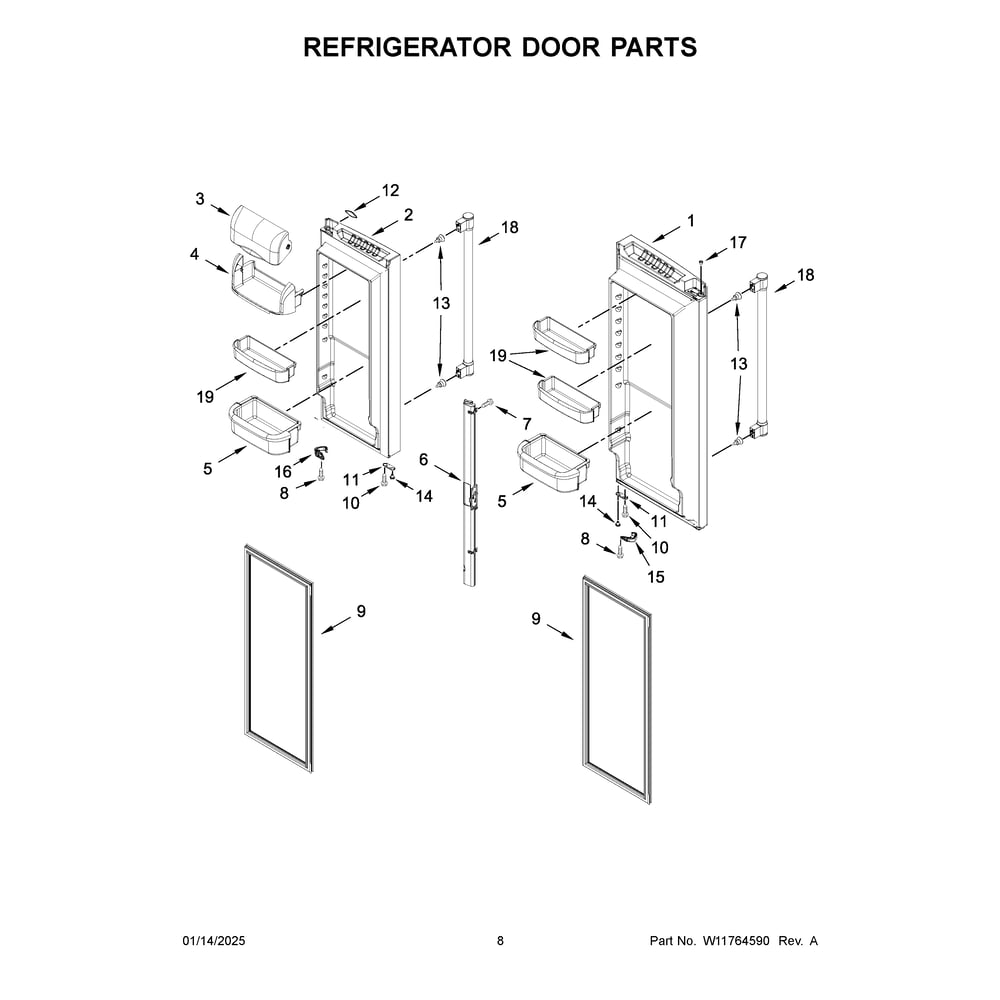 Refrigerator Door Parts Diagram and Parts List for MRFF5036PZ02  Maytag Refrigerator