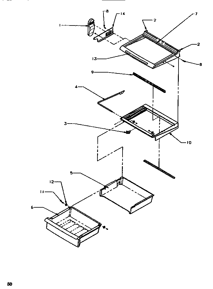 Shelving & Drawers Diagram and Parts List for SXD520SL-P1182401WL  Amana Refrigerator