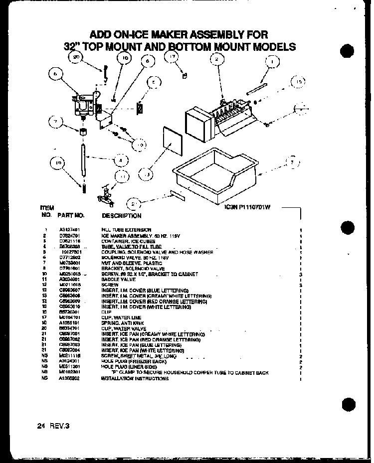 Add On-ice Maker Assembly Diagram and Parts List for BX20QL-P1125510WL  Amana Refrigerator