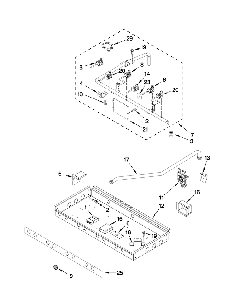 Burner Box, Gas Valves, And Switches Diagram and Parts List for JGRP536WP01  Jenn-Air Range