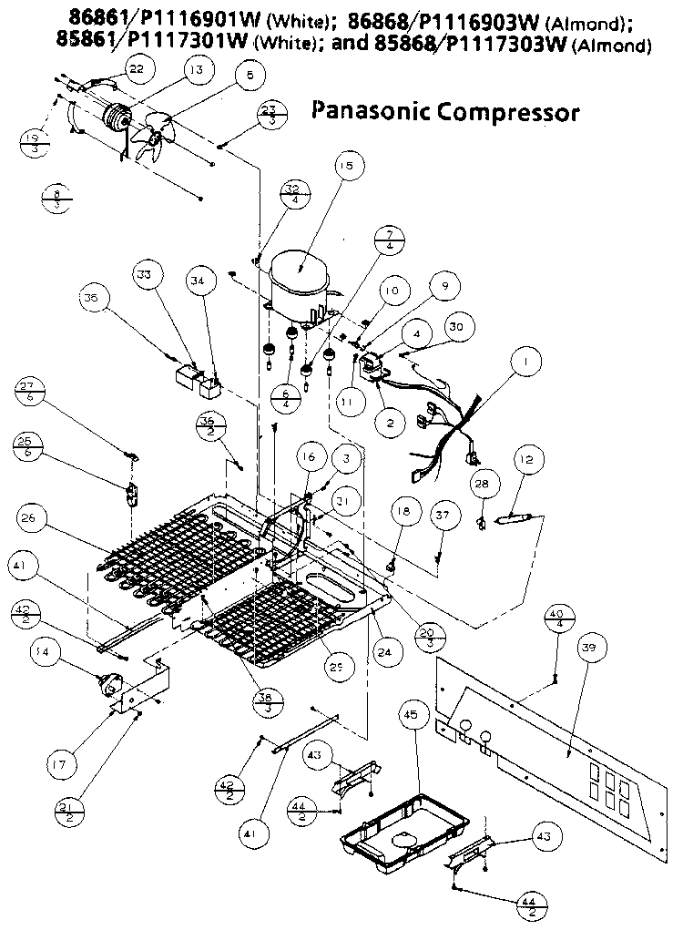 Unit Parts- Panasonic Compressor Diagram and Parts List for 85861-P1117302W  Amana Refrigerator