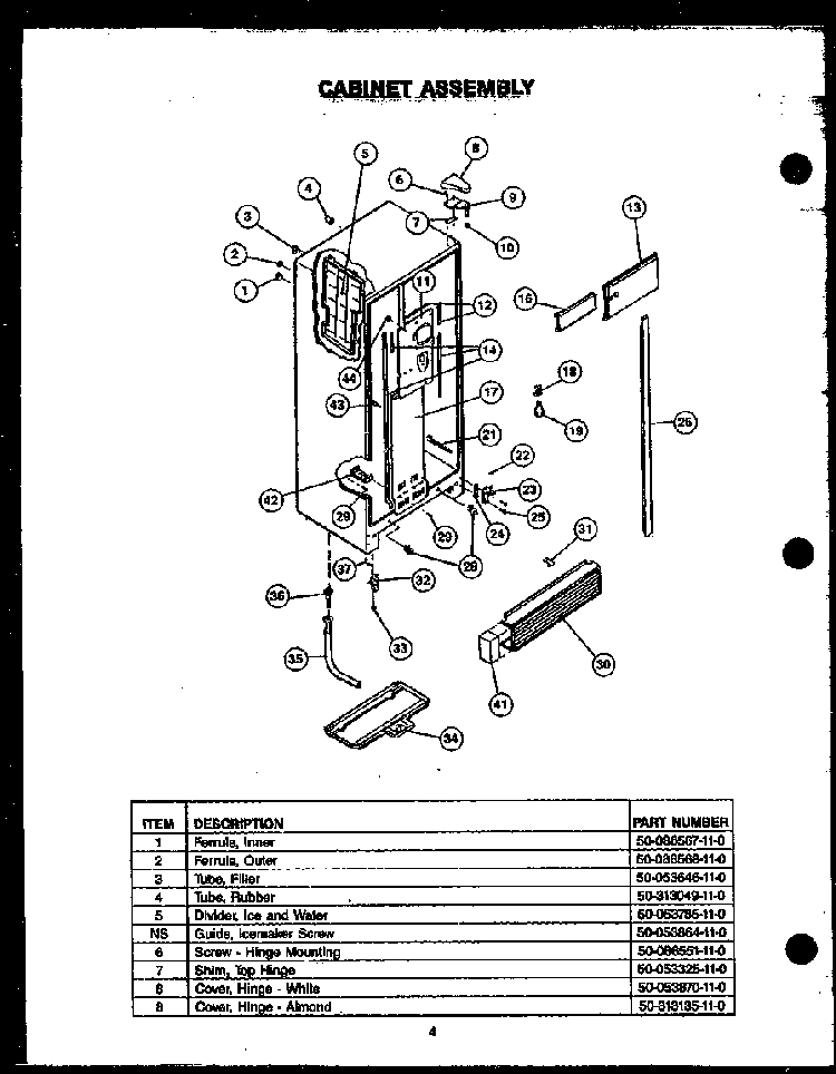 Cabinet Assembly Diagram and Parts List for GFD240 MN04 Caloric Refrigerator