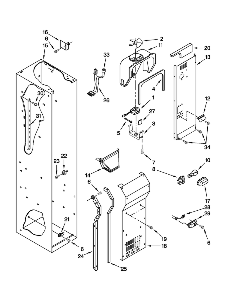 Freezer Liner And Air Flow Parts Diagram and Parts List for JS48NXFXDW02  Jenn-Air Refrigerator