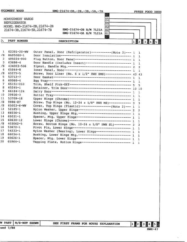 Fresh Food Door Page 2 Diagram and Parts List for 21674B  Admiral Refrigerator