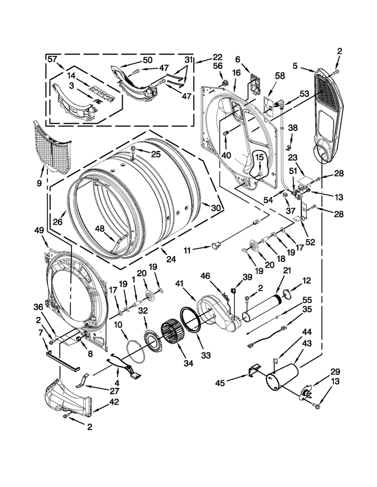 Bulkhead Parts Diagram and Parts List for MGD8000AG0  Maytag Dryer