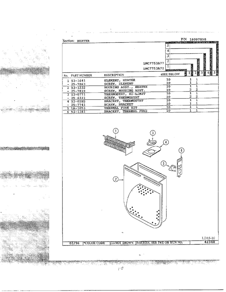 Heater Diagram and Parts List for LNC7753A77  Maytag Dryer