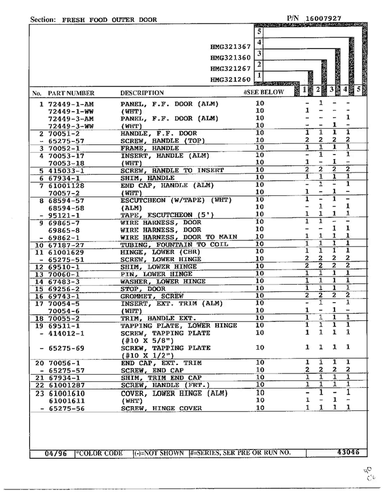 Fresh Food Outer Door Page 2 Diagram and Parts List for HMG321267  Admiral Refrigerator