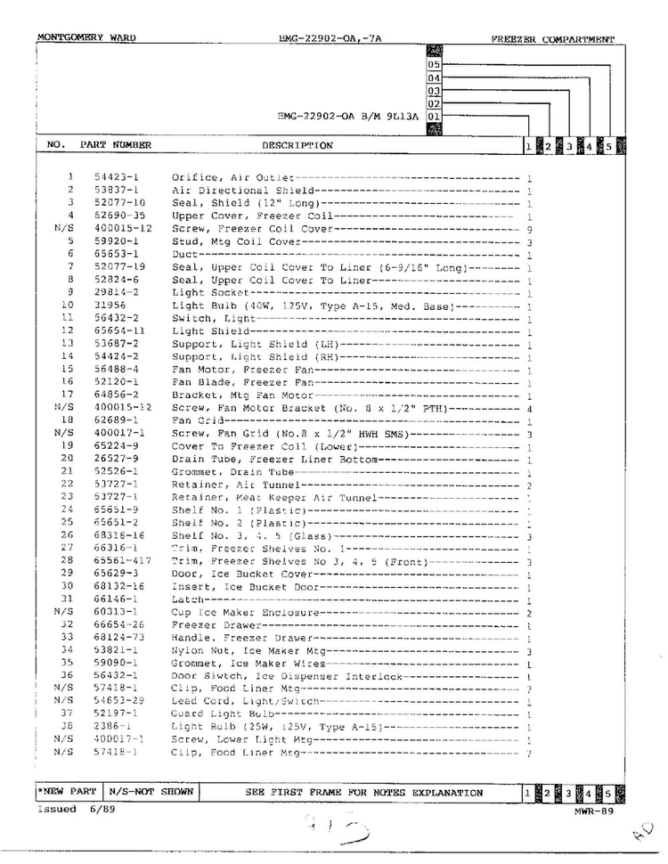 Freezer Compartment Page 2 Diagram and Parts List for 22902-OA  Admiral Refrigerator