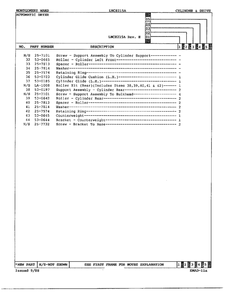 Gas Dryer Cylinder And Drive Page 5 Diagram and Parts List for 8215A REV A Norge Dryer