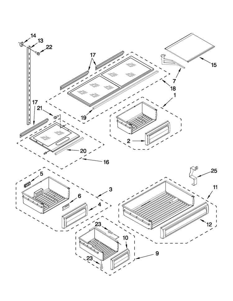 Shelf Parts Diagram and Parts List for JF42NXFXDW01  Jenn-Air Refrigerator