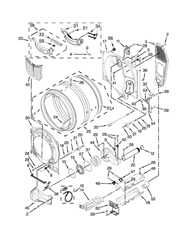 Bulkhead Parts Diagram and Parts List for MED9000YG0  Maytag Dryer