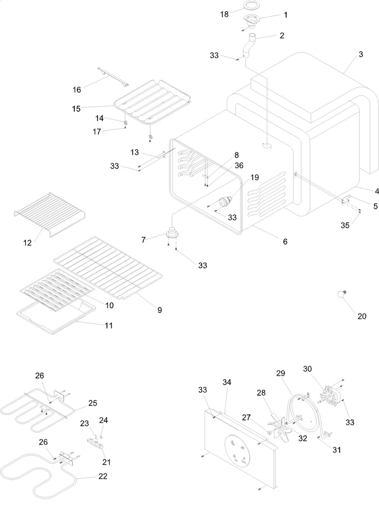 Cavity Diagram and Parts List for ACS7270AW0  Amana Range