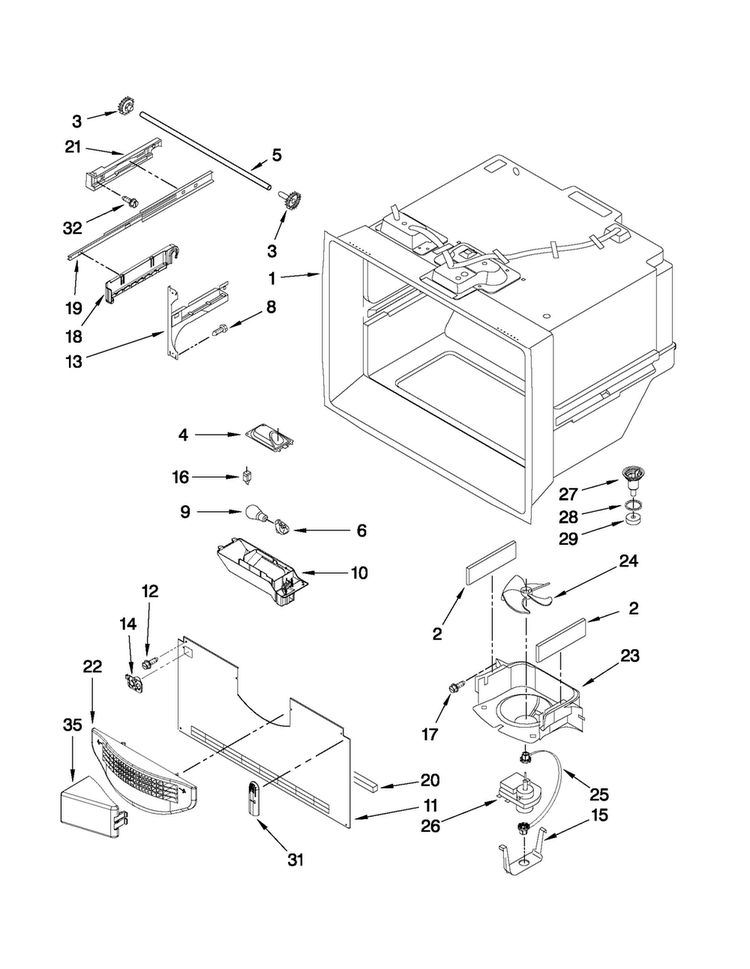 Freezer Liner Parts Diagram and Parts List for JFC2290VPR1  Jenn-Air Refrigerator