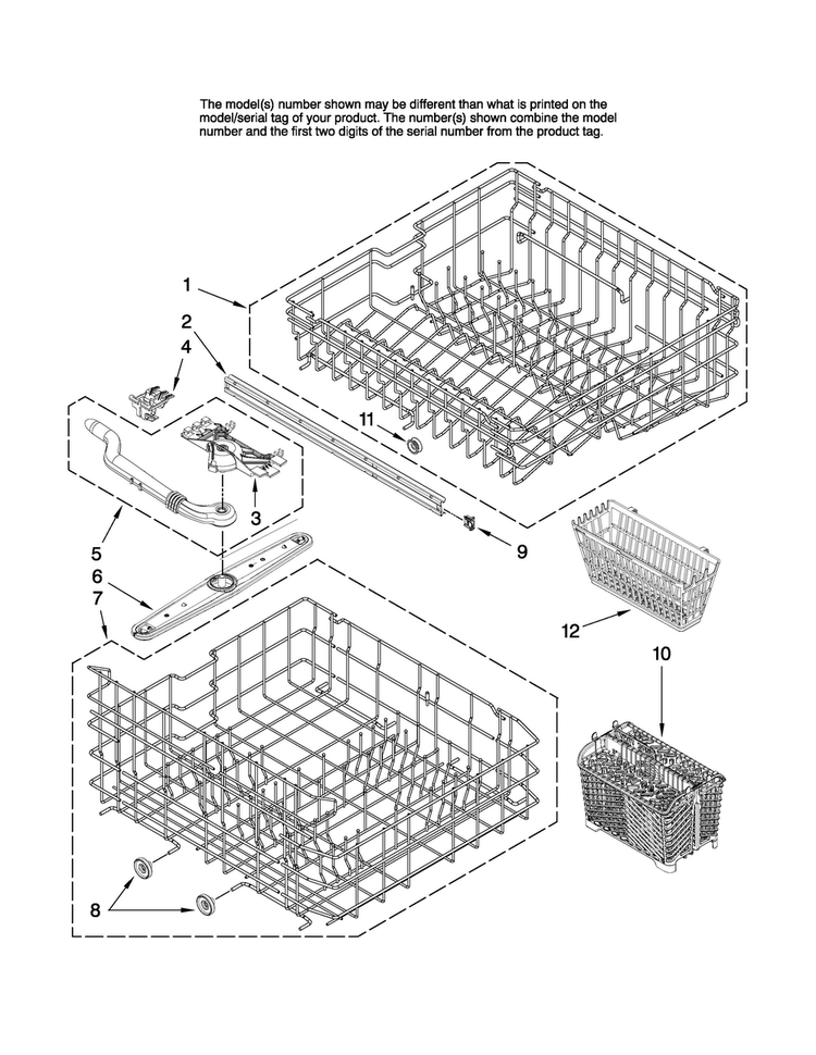 Upper And Lower Rack Parts Diagram and Parts List for MDBH955AWS3  Maytag Dishwasher