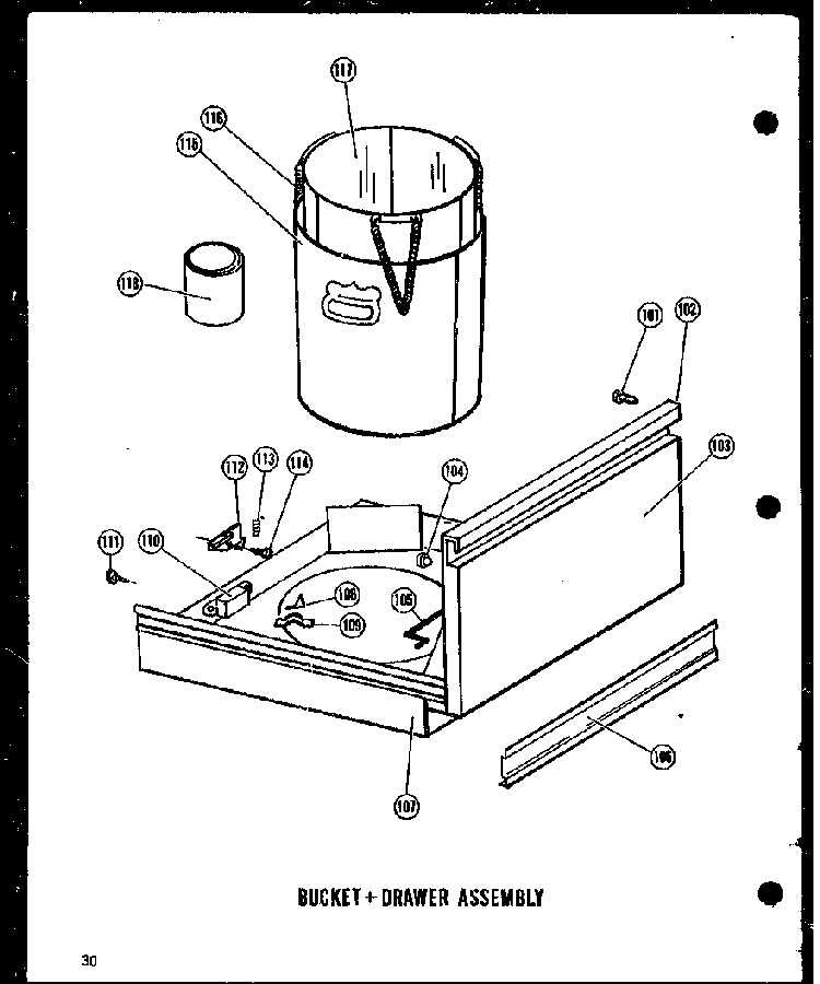 Bucket + Drawer Assembly Diagram and Parts List for ESMC-1-C P18011-2TC Amana Trash Compactor