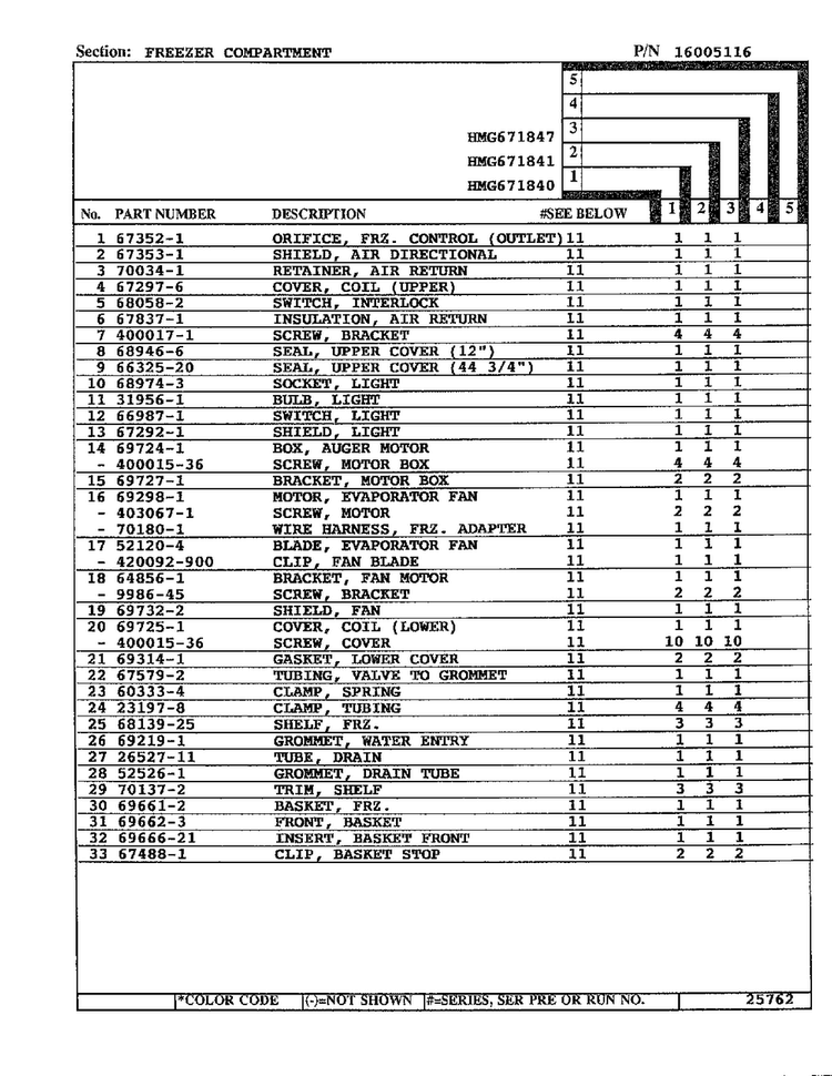 Freezer Compartment Page 2 Diagram and Parts List for 671840  Admiral Refrigerator