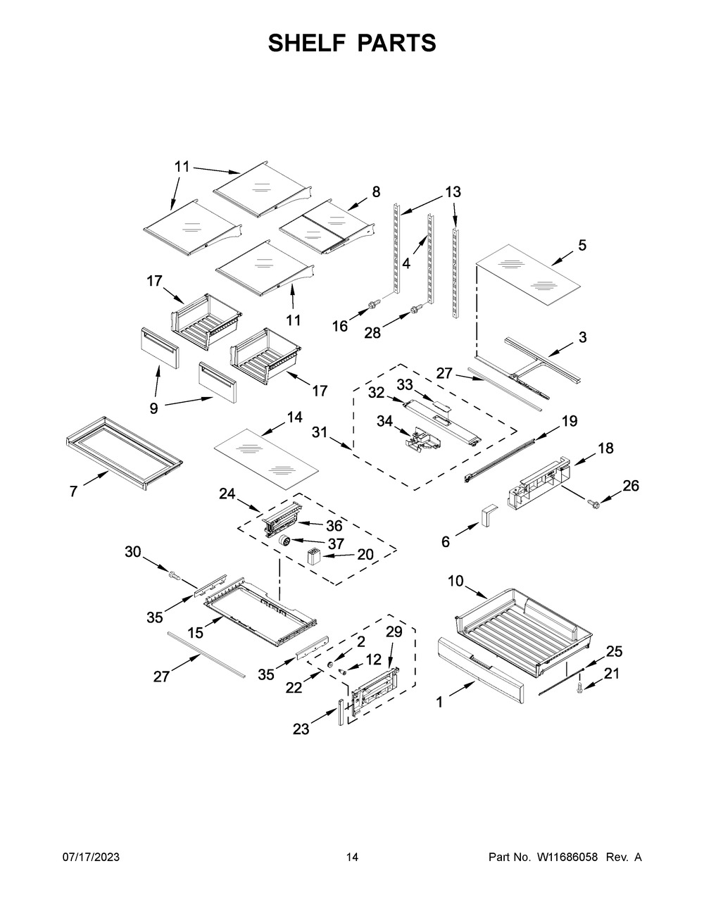 Shelf Parts Diagram and Parts List for MFT2772HEZ04  Maytag Refrigerator