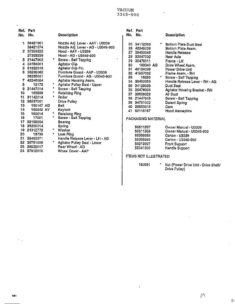 Vacuum Page 4 Diagram and Parts List for U3345-900  Hoover Upright Vacuum