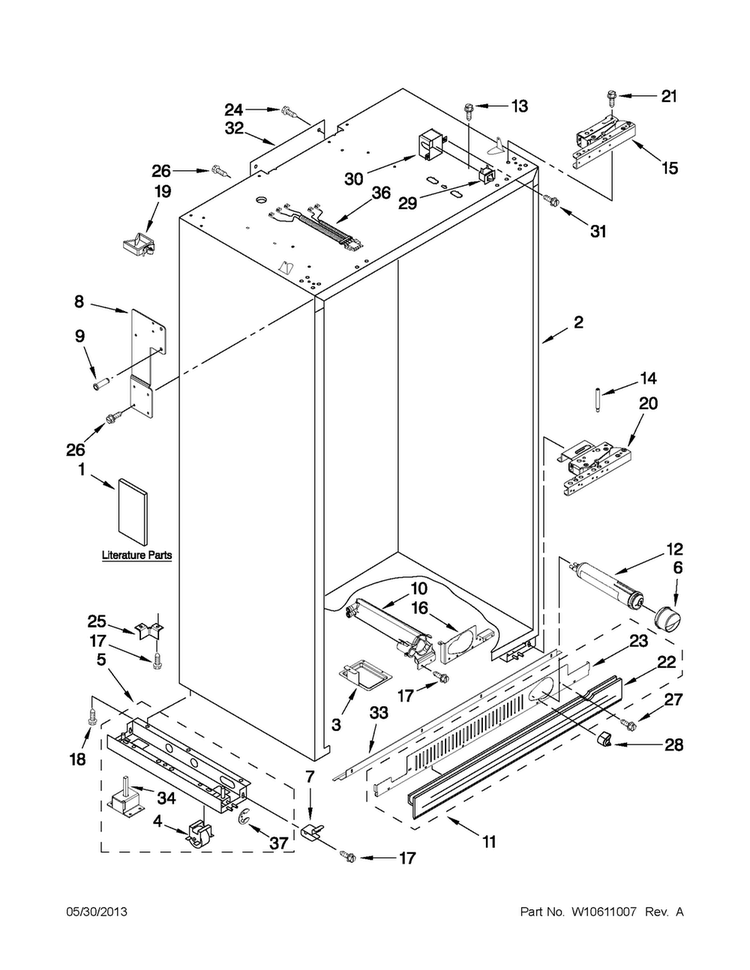 Cabinet Parts Diagram and Parts List for JS42NXFXDW04  Jenn-Air Refrigerator