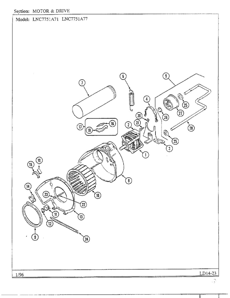 Motor/drive Diagram and Parts List for LNC7751A77  Maytag Dryer