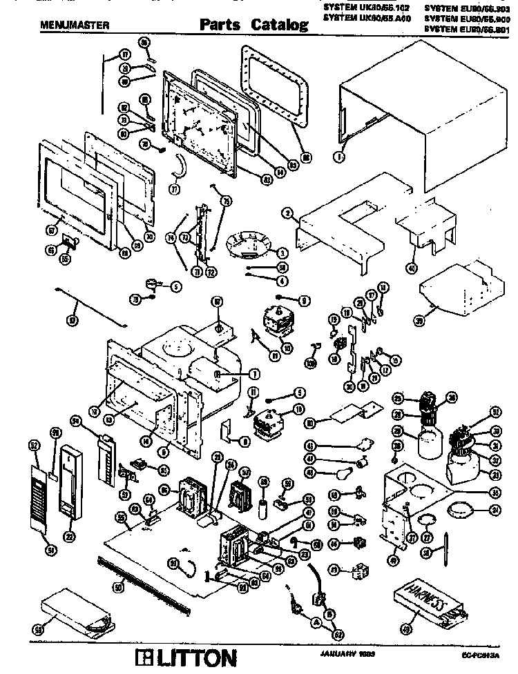 Replacement Parts Diagram and Parts List for UK80 55A00 Amana Microwave