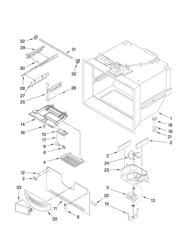 Freezer Liner Parts Diagram and Parts List for JFC2089HES5  Jenn-Air Refrigerator