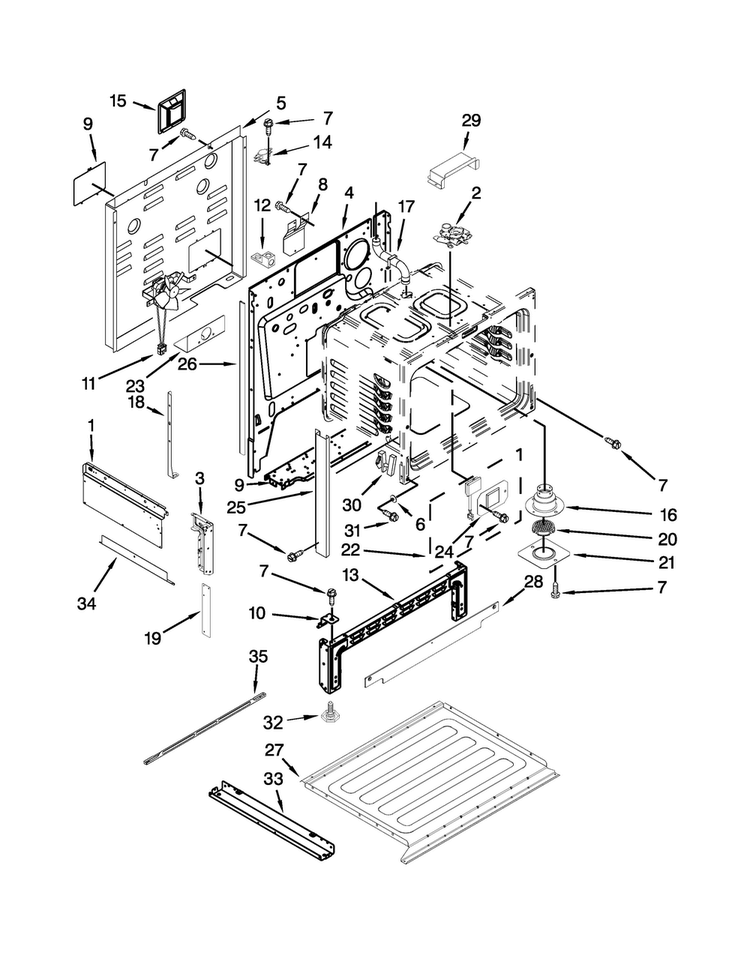 Chassis Parts Diagram and Parts List for JES9800CAB01  Jenn-Air Range