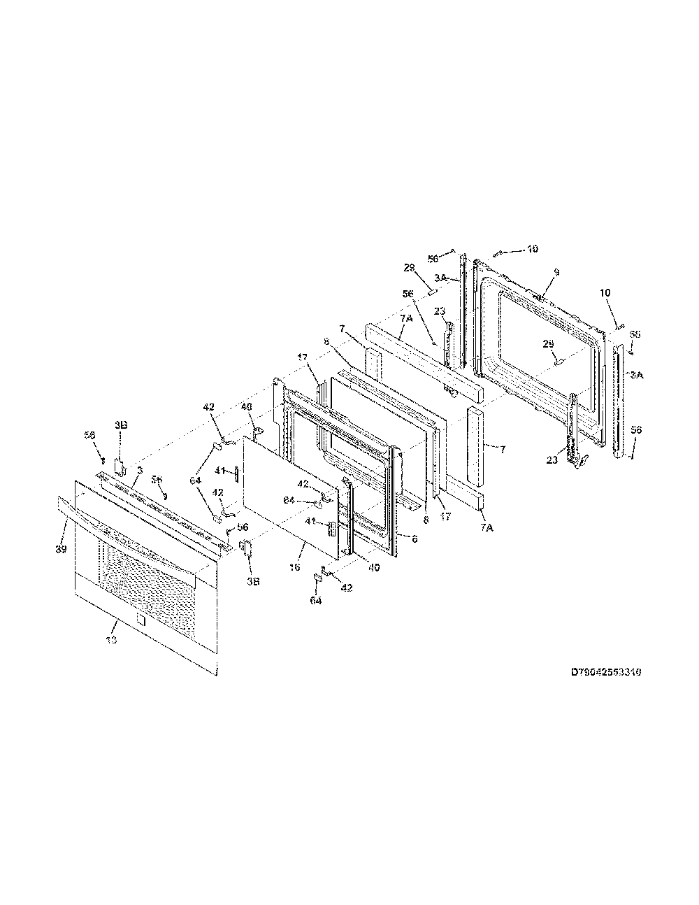 Door Diagram and Parts List for 79042563311  Kenmore Range