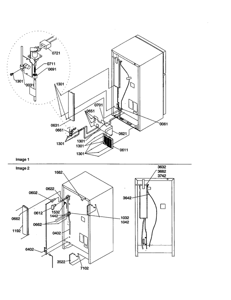 Cabinet Back Diagram and Parts List for TR25V2E-P1316102WE  Amana Refrigerator