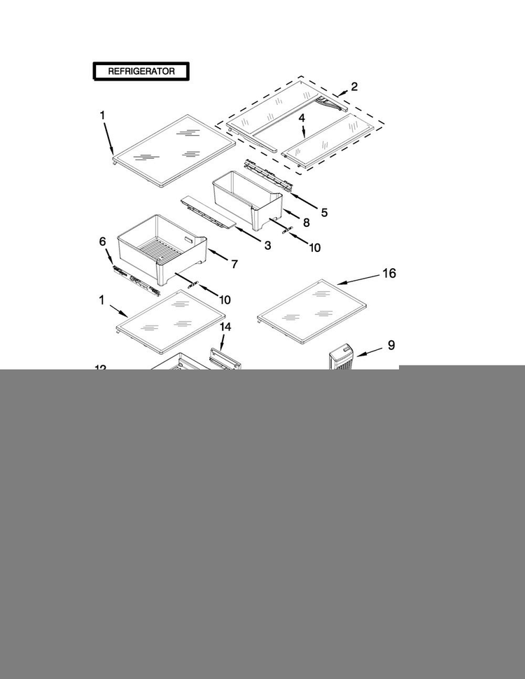 Shelf Parts Diagram and Parts List for MFB2055DRE01  Maytag Refrigerator
