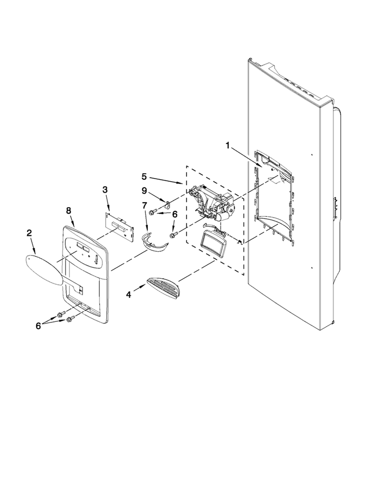 Dispenser Front Parts Diagram and Parts List for MFI2067AES11  Maytag Refrigerator