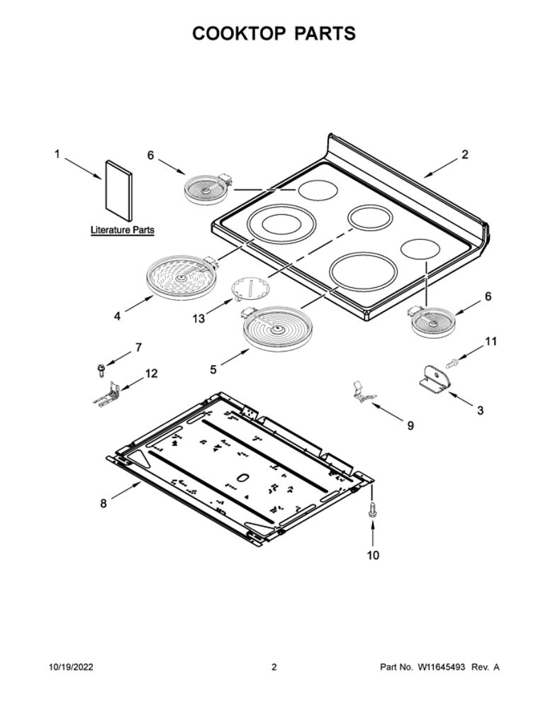 Cooktop Parts Diagram and Parts List for YMER6600FB5  Maytag Range