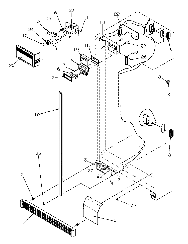 Controls And Cabinet Diagram and Parts List for GSDE3201SW-P1190901WW  Amana Refrigerator