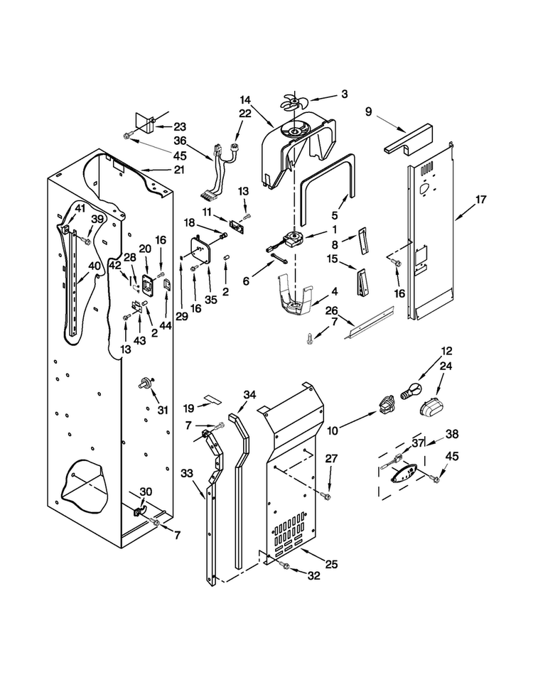 Freezer Liner And Air Flow Parts Diagram and Parts List for JS42PPDUDB16  Jenn-Air Refrigerator