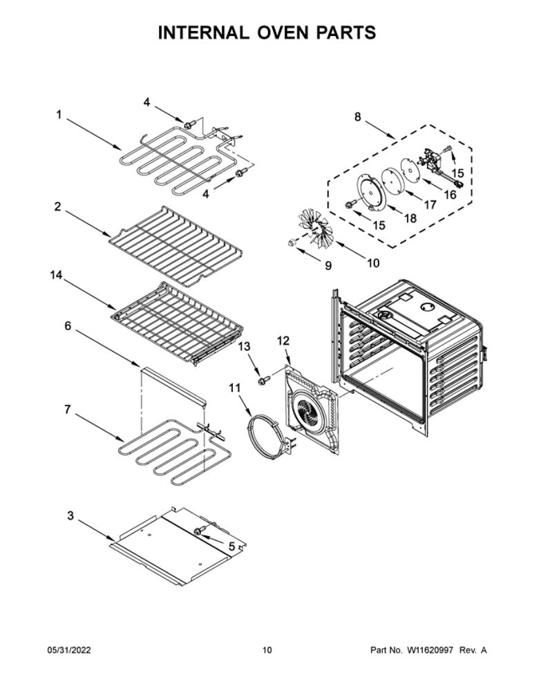 Internal Oven Parts Diagram and Parts List for MEW9627FZ20  Maytag Wall Oven