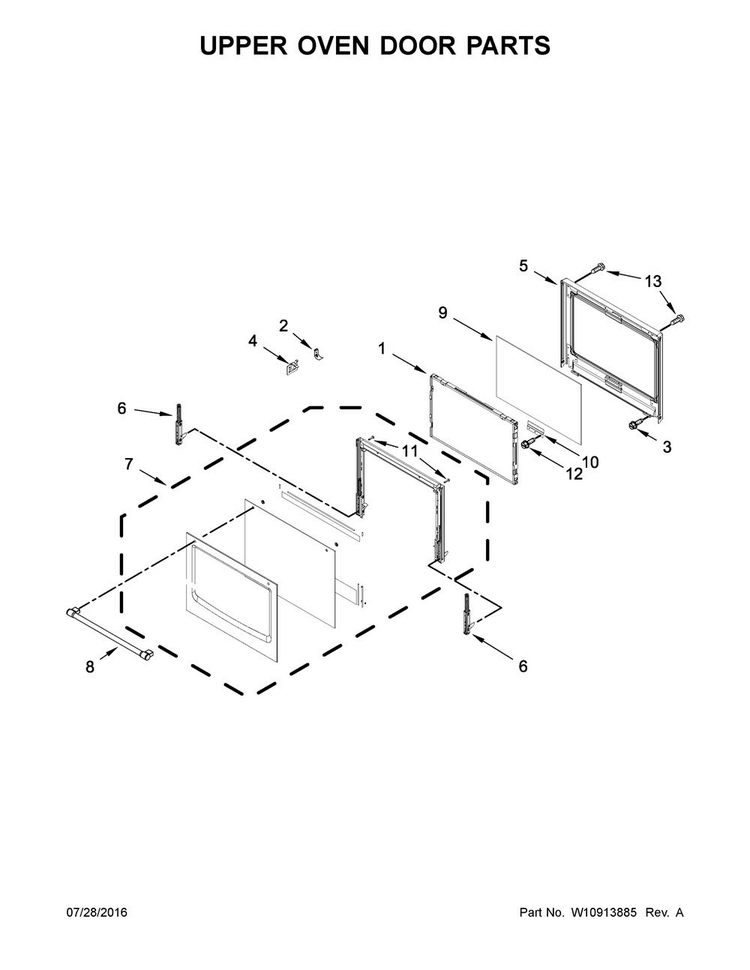 Upper Oven Door Parts Diagram and Parts List for MEW9630FZ01  Maytag Wall Oven