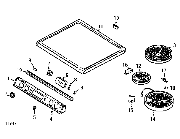 Top assembly Diagram and Parts List for 6294576  Jenn-Air Range