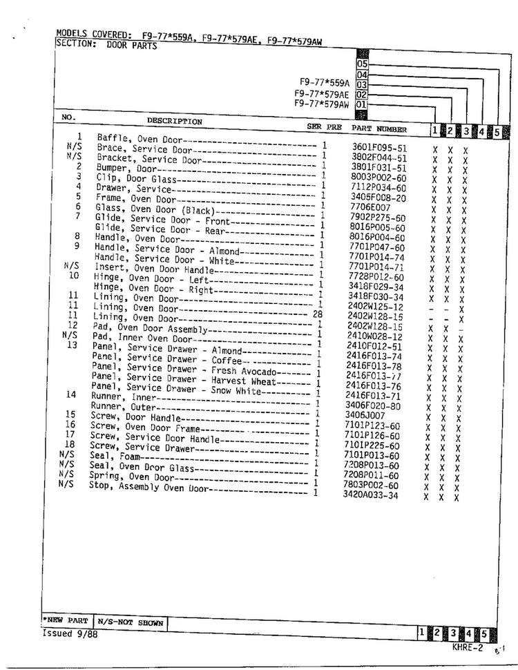 Door Parts Page 2 Diagram and Parts List for EOF9-77*579AW  Hardwick Range