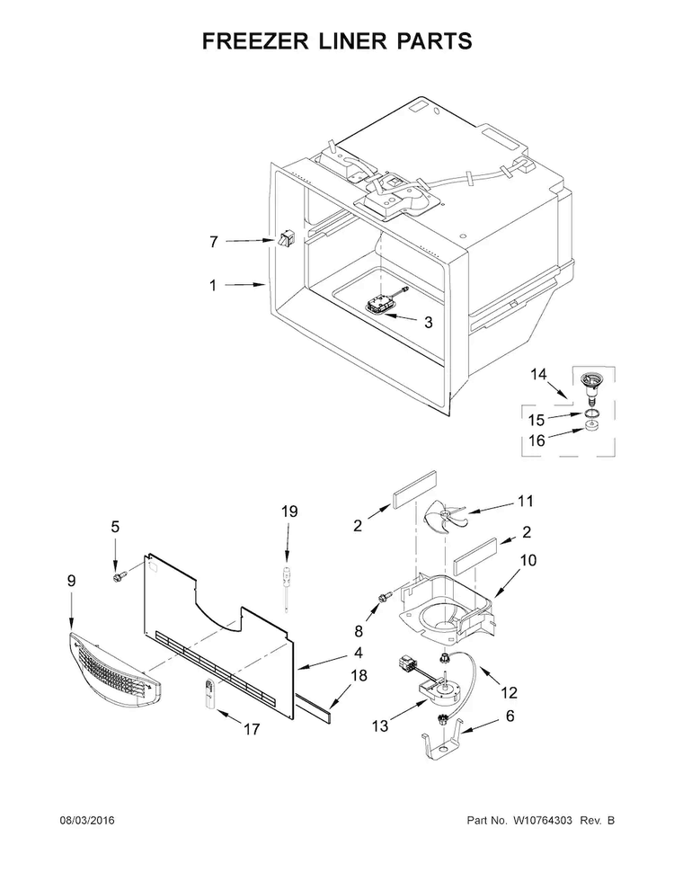 Freezer Liner Parts Diagram and Parts List for JFX2897DRP00  Jenn-Air Refrigerator