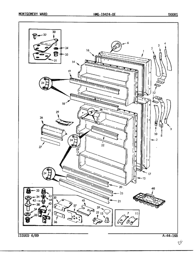 Doors Diagram and Parts List for 19424E  Admiral Refrigerator
