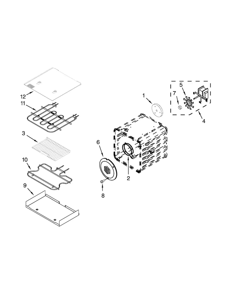 18" Internal Oven Parts Diagram and Parts List for JDRP548WP02  Jenn-Air Range