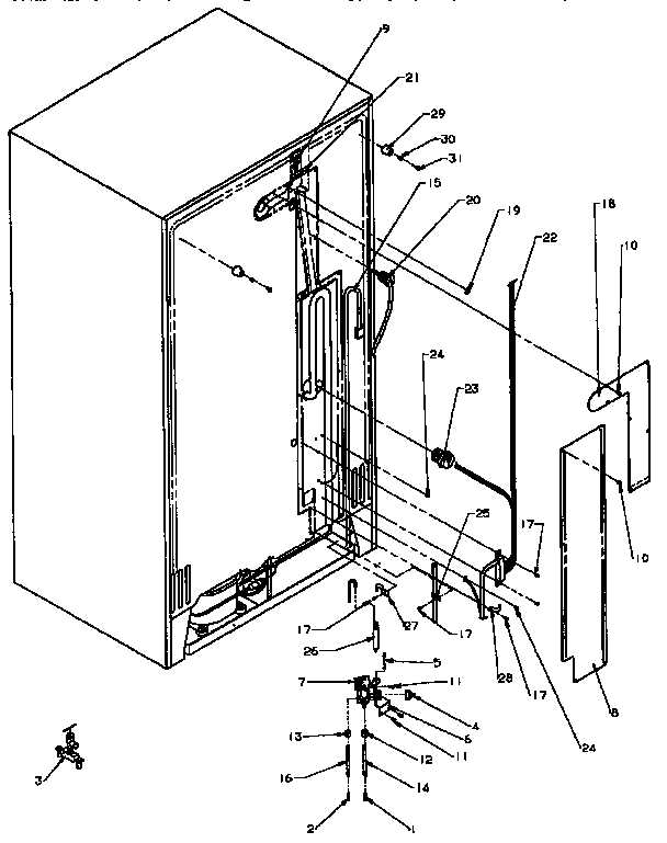 Cabinet Back Diagram and Parts List for SXD25NP-P1162420W  Amana Refrigerator