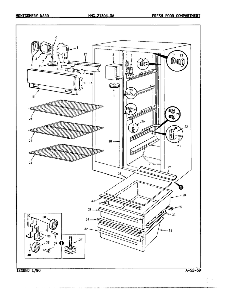 Fresh Food Compartment Diagram and Parts List for 21304A  Admiral Refrigerator