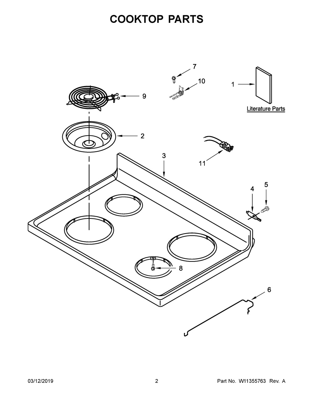 Cooktop Parts Diagram and Parts List for YACR4503SFW3  Maytag Range