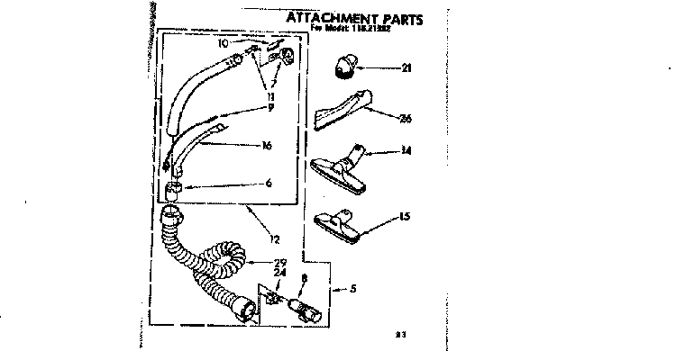 Attachment Parts Diagram and Parts List for 11621992  Kenmore Canister Vacuum