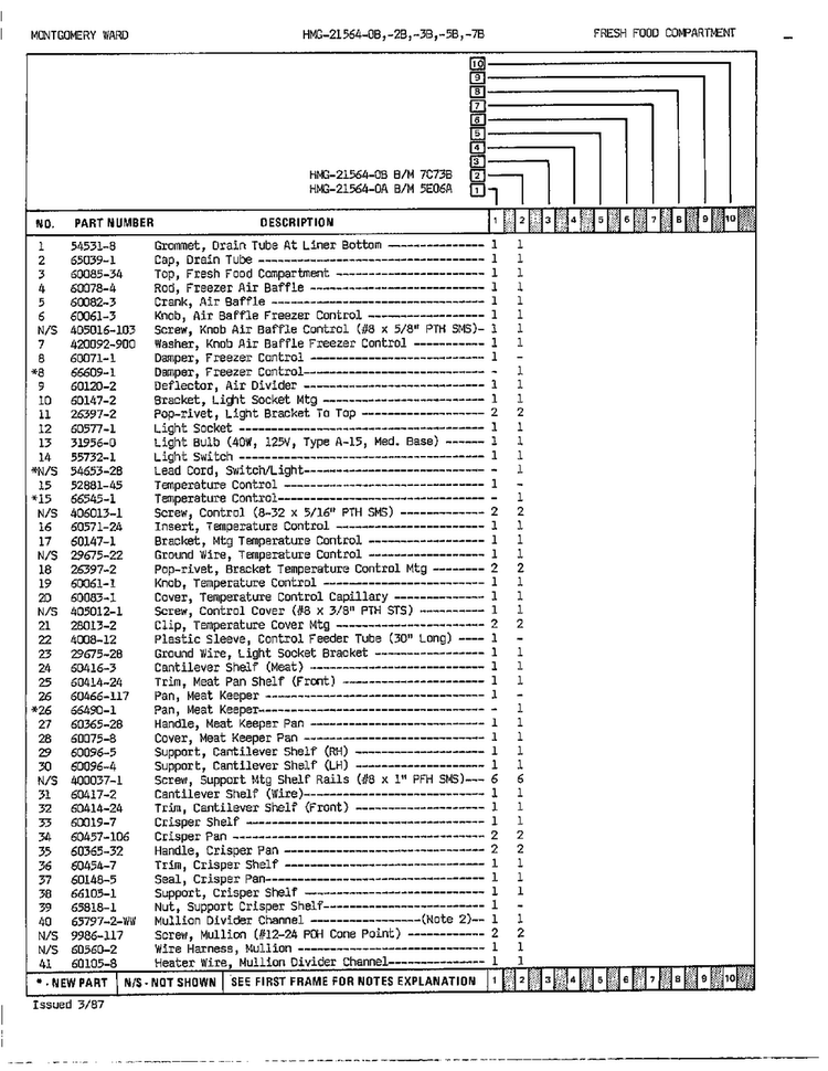 Fresh Food Compartment Page 2 Diagram and Parts List for 21564B  Admiral Refrigerator