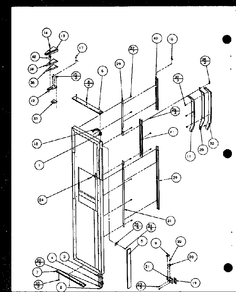 Freezer Door Hinge And Trim Parts Diagram and Parts List for SLD25M2G-P1121107WG  Amana Refrigerator