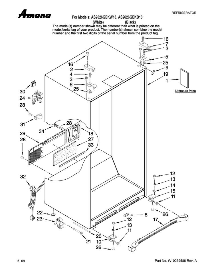 Cabinet Parts Diagram and Parts List for AS2626GEKB13  Amana Refrigerator