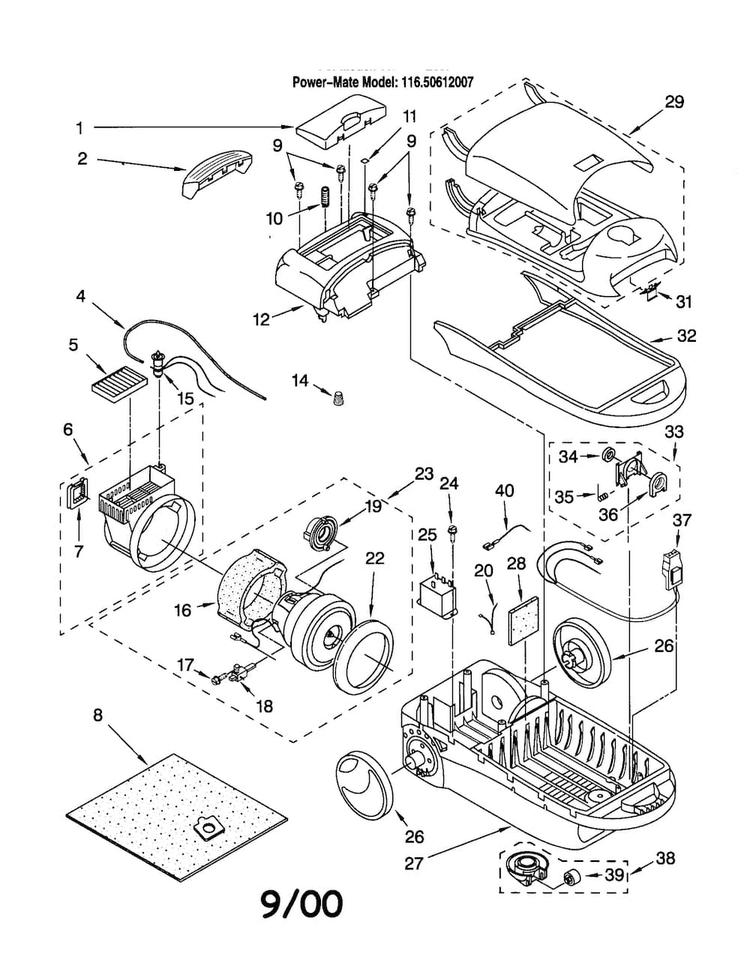 Vacuum Cleaner Diagram and Parts List for 11620612007  Kenmore Canister Vacuum
