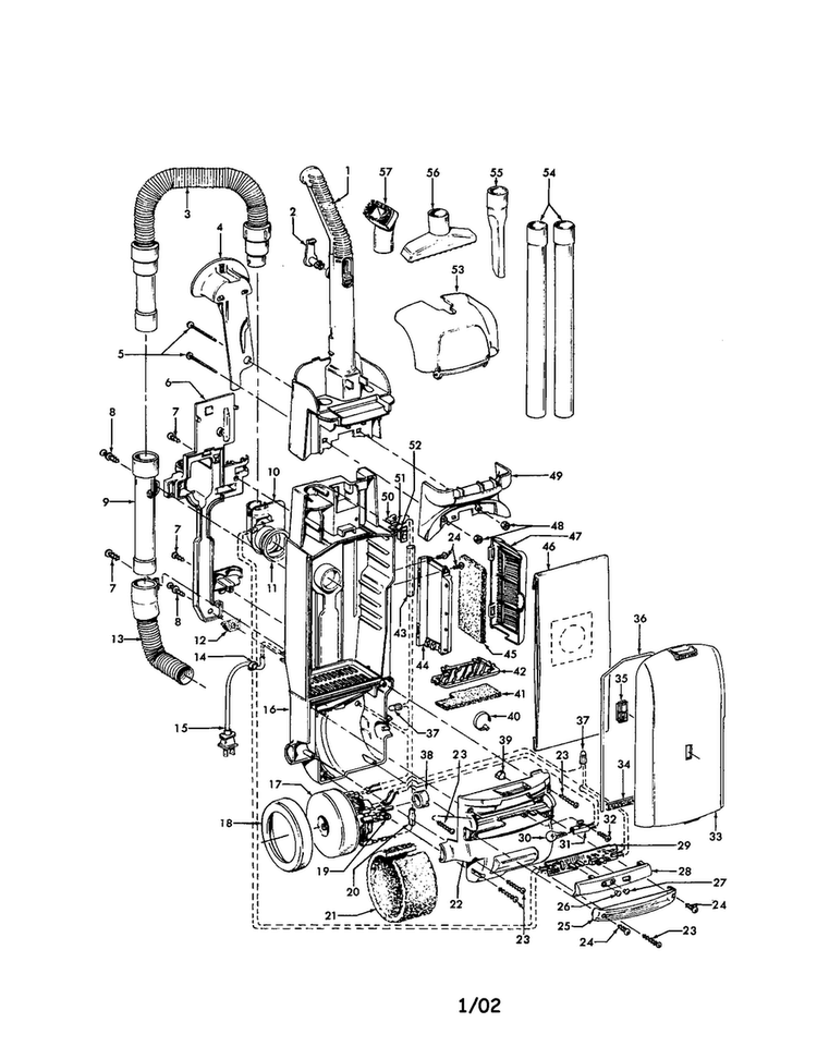 Hose/handle/motor Diagram and Parts List for U5457-900  Hoover Upright Vacuum